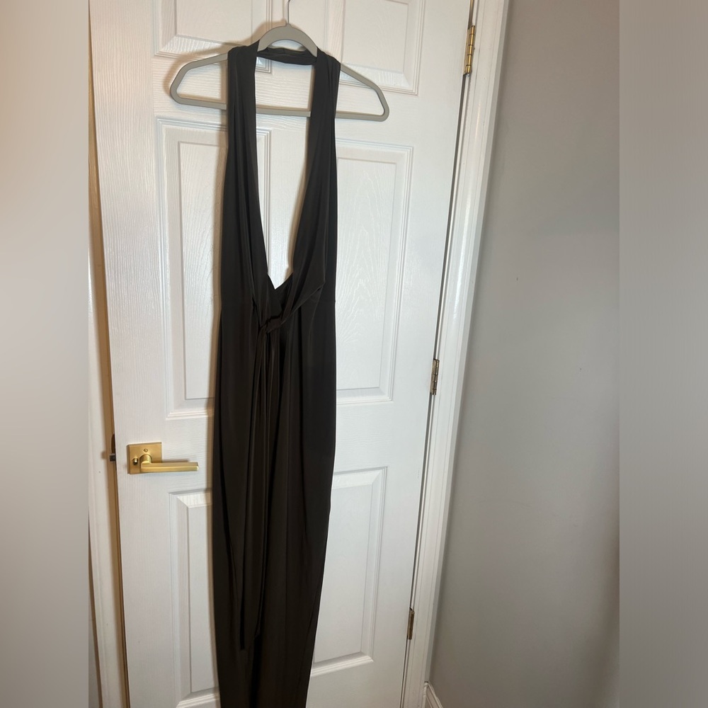 Norma Kamali x REVOLVE Tie Front Halter Gown in Espresso - Picture 2 of 6
